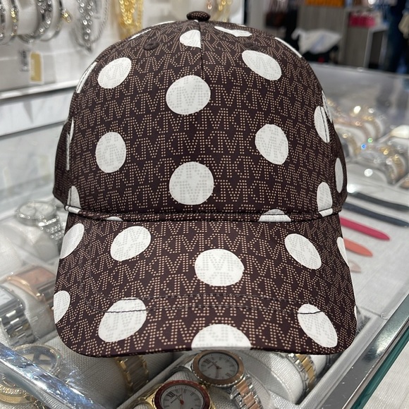 Michael Kors Women's Baseball Cap Hat Adjustable OS Chocolate BROWN DOTS NWT - Picture 1 of 16